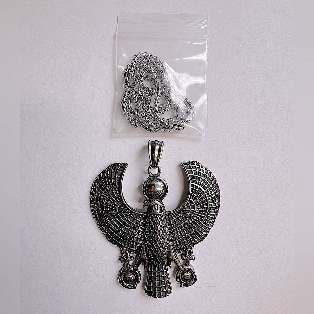 Egyptian Ra Sun Gold Silver Falcon Pendant Necklace NWOT
